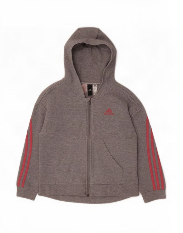 Adidas Girls Zip Hoodie Sweater 9-10 Years Grey Flecked Cotton