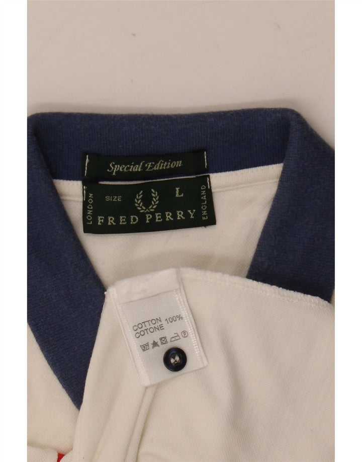 Fred Perry Mens Rugby Polo Shirt Large White Cotton