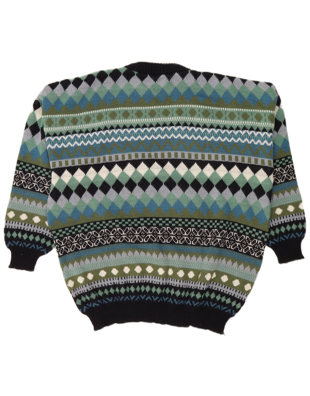 VINTAGE Mens Crew Neck Jumper Sweater Medium Multicoloured Geometric