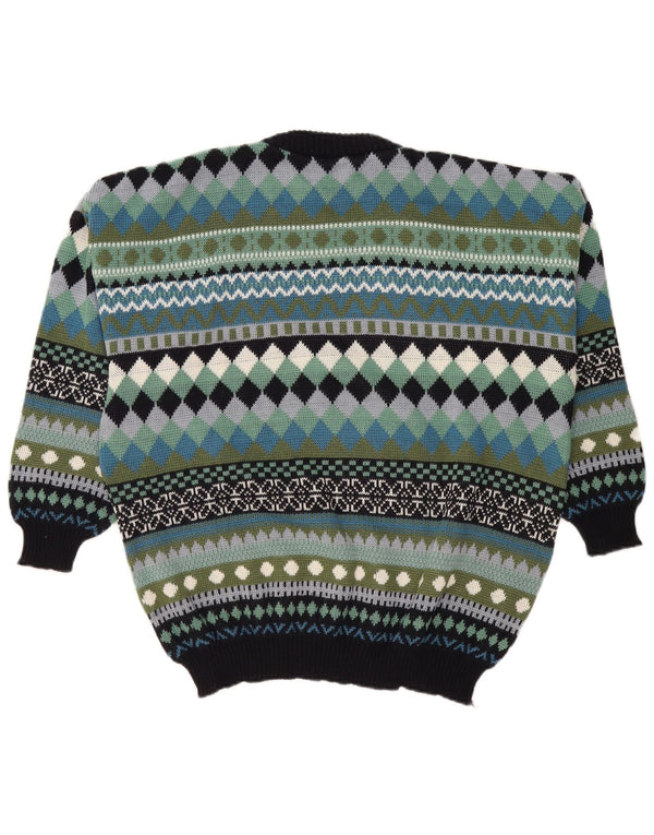 VINTAGE Mens Crew Neck Jumper Sweater Medium Multicoloured Geometric