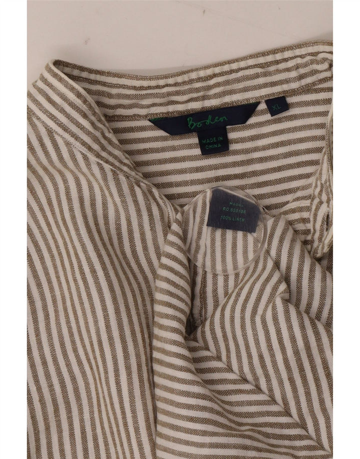 Boden Mens Pullover Shirt XL Brown Pinstripe Linen