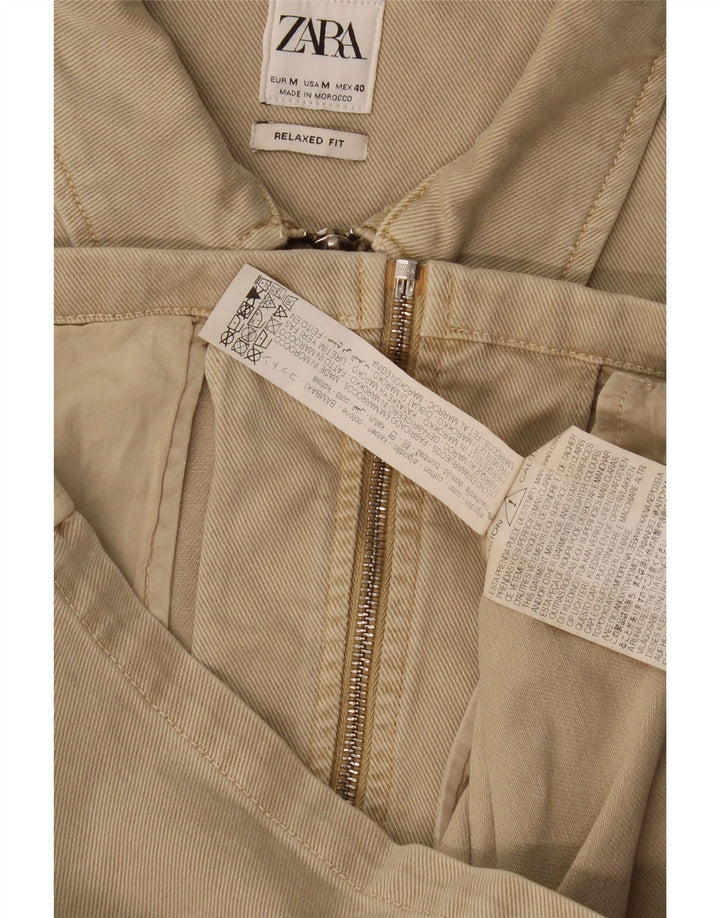 Zara Mens Relaxed Denim Jacket UK 38 Medium Khaki Cotton
