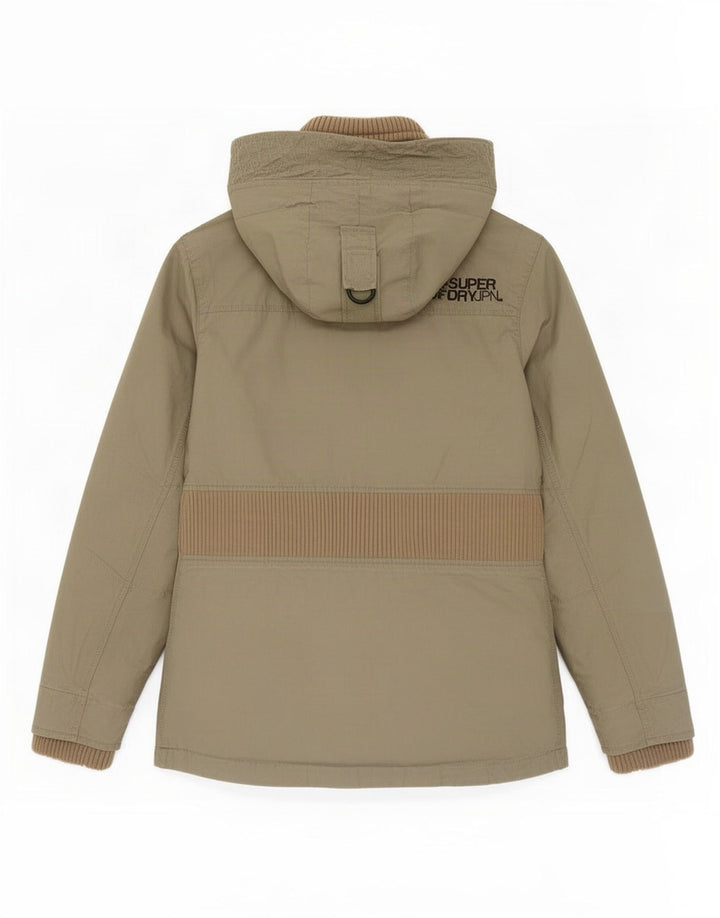 Superdry Womens Hooded Parka Jacket UK 12 Medium Khaki Cotton