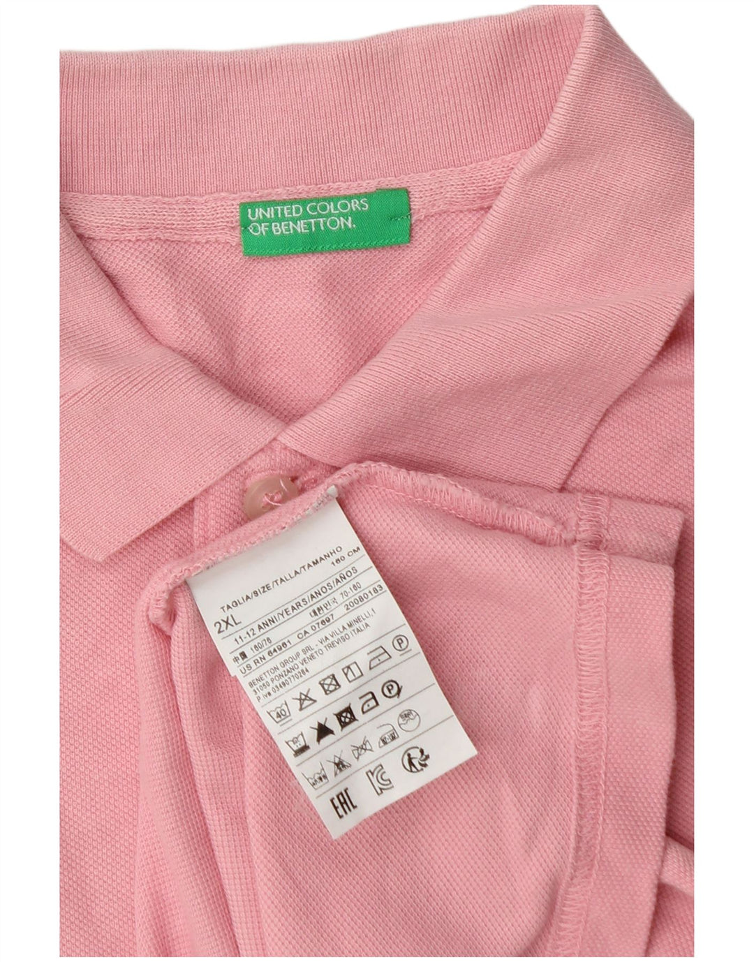 Benetton Boys Polo Shirt 11-12 Years 2XL Pink Cotton