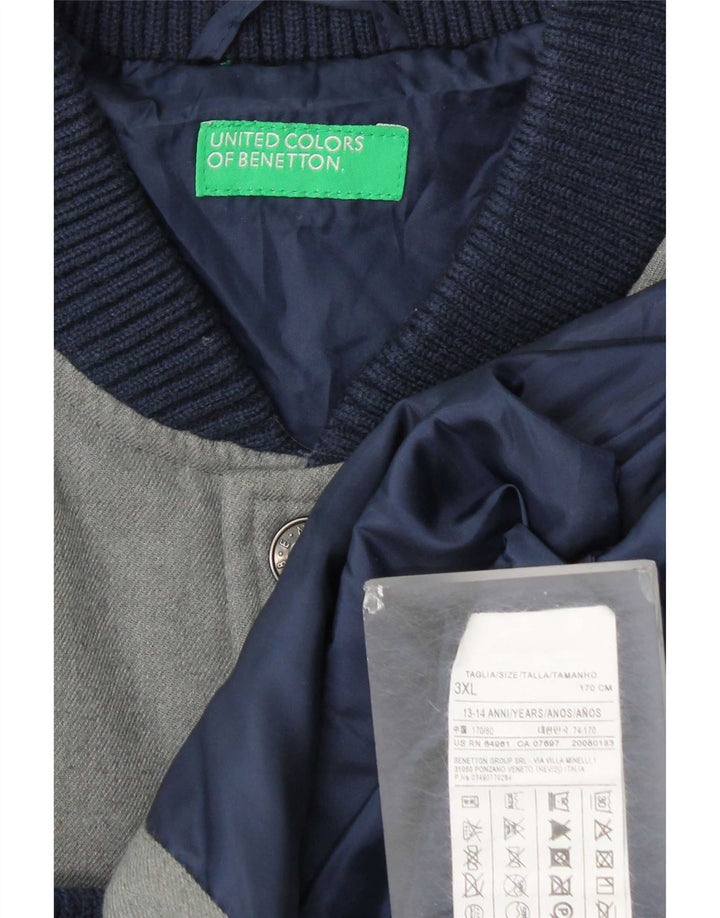 Benetton Boys Graphic Varsity Jacket 13-14 Years 3XL Grey Polyester