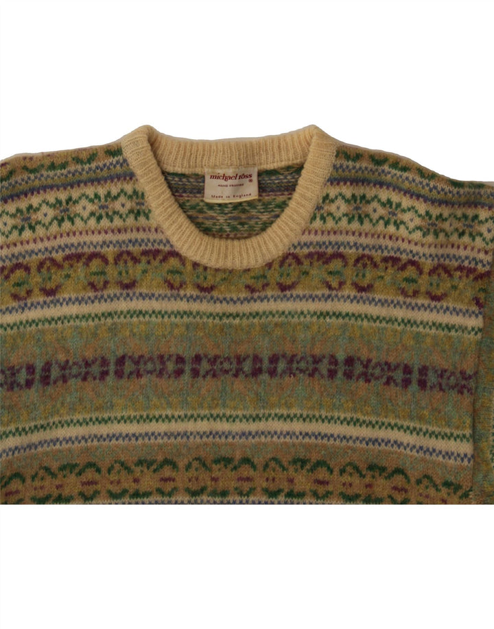 MICHAEL ROSS Mens Crew Neck Jumper Sweater Small Green Fair Isle