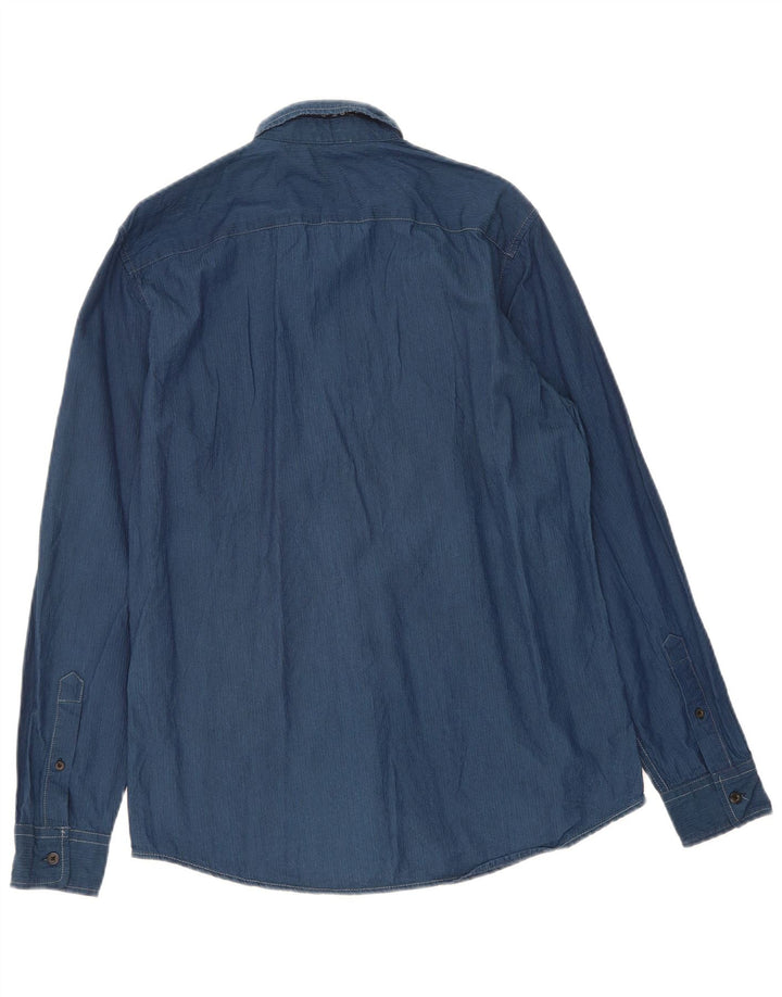BENETTON Mens Shirt Large Navy Blue Pinstripe Cotton