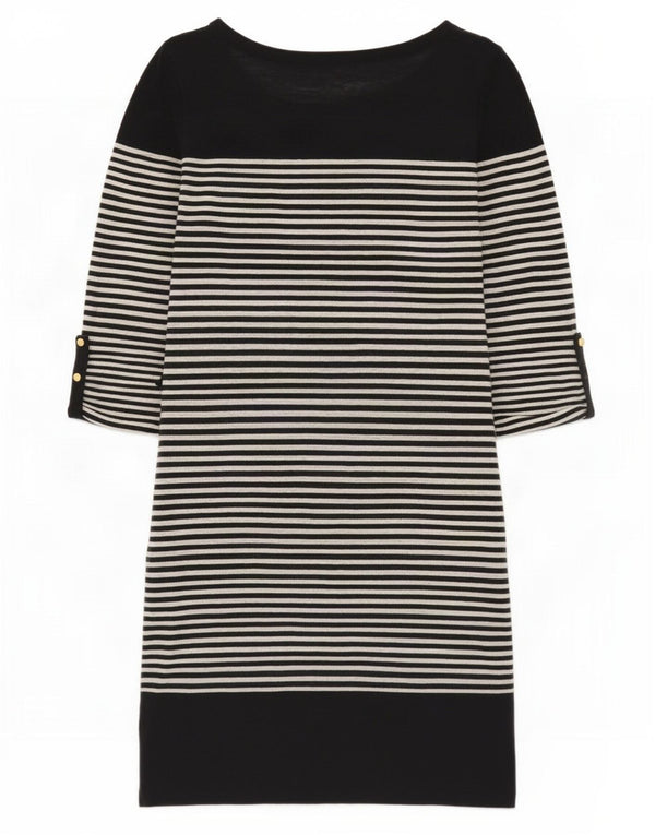 Massimo Dutti Womens 3/4 Sleeve Sheath Dress UK 10 Small Navy Blue Striped