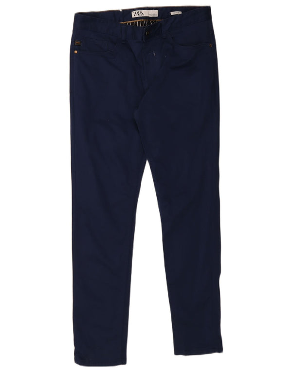 Zara Mens Skinny Chino Trousers EU 42 Large W32 L30 Navy Blue Cotton