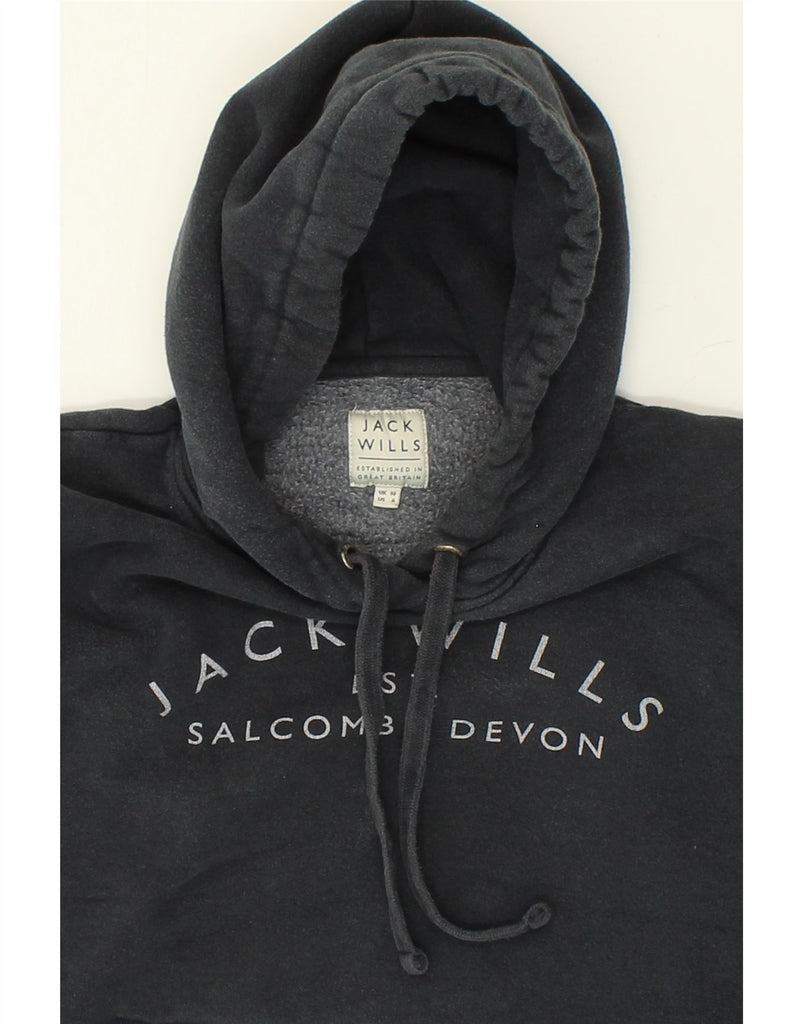 JACK WILLS Womens Graphic Hoodie Jumper UK 10 Small Black Cotton | Vintage Jack Wills | Thrift | Second-Hand Jack Wills | Used Clothing | Messina Hembry 