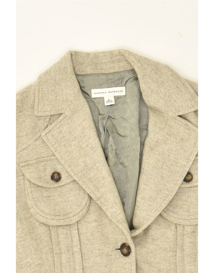BANANA REPUBLIC Womens Utility Jacket UK 14 Large Grey Chevron Wool | Vintage Banana Republic | Thrift | Second-Hand Banana Republic | Used Clothing | Messina Hembry 
