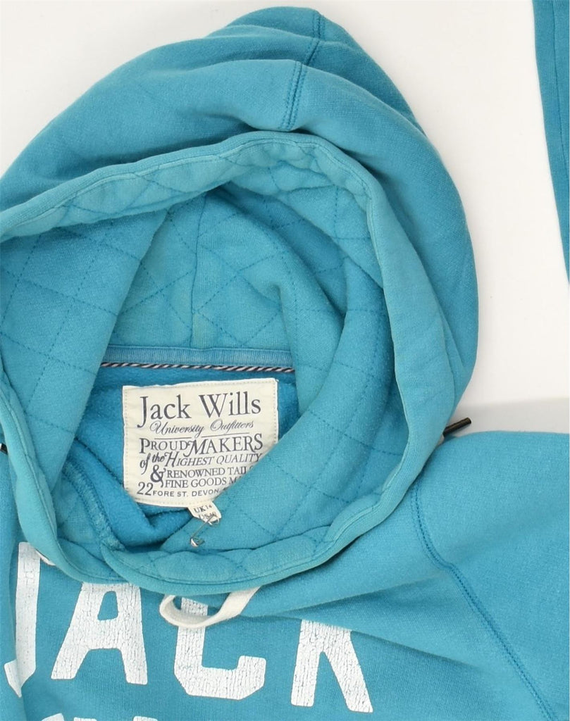 JACK WILLS Womens Graphic Hoodie Jumper UK 14 Large  Blue Cotton | Vintage Jack Wills | Thrift | Second-Hand Jack Wills | Used Clothing | Messina Hembry 