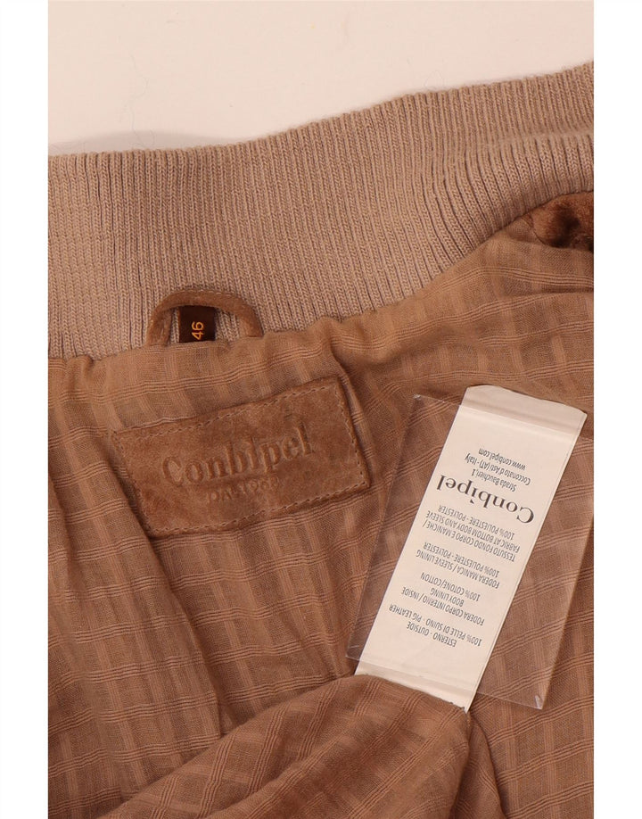 Conbipel Womens Suede Bomber Jacket IT 46 Large Beige Leather