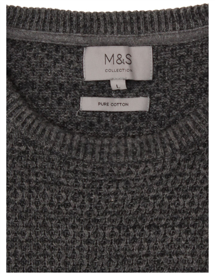 Marks & Spencer Mens Crew Neck Jumper Sweater Large Grey Flecked Cotton