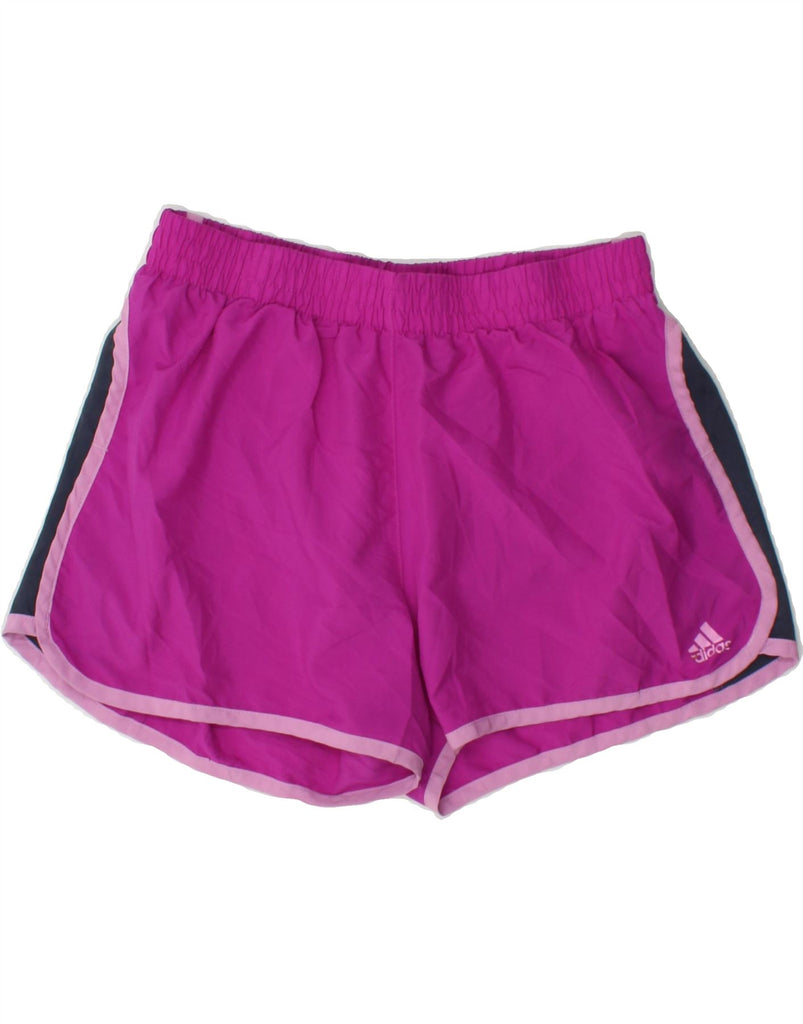 ADIDAS Womens Climalite Sport Shorts UK 8/10 Small  Burgundy Colourblock Vintage Adidas and Second-Hand Adidas from Messina Hembry 