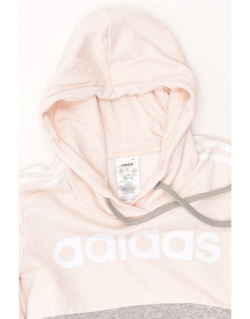 ADIDAS Womens Graphic Hoodie Jumper Size 4-6 XS Pink Colourblock Cotton | Vintage Adidas | Thrift | Second-Hand Adidas | Used Clothing | Messina Hembry 