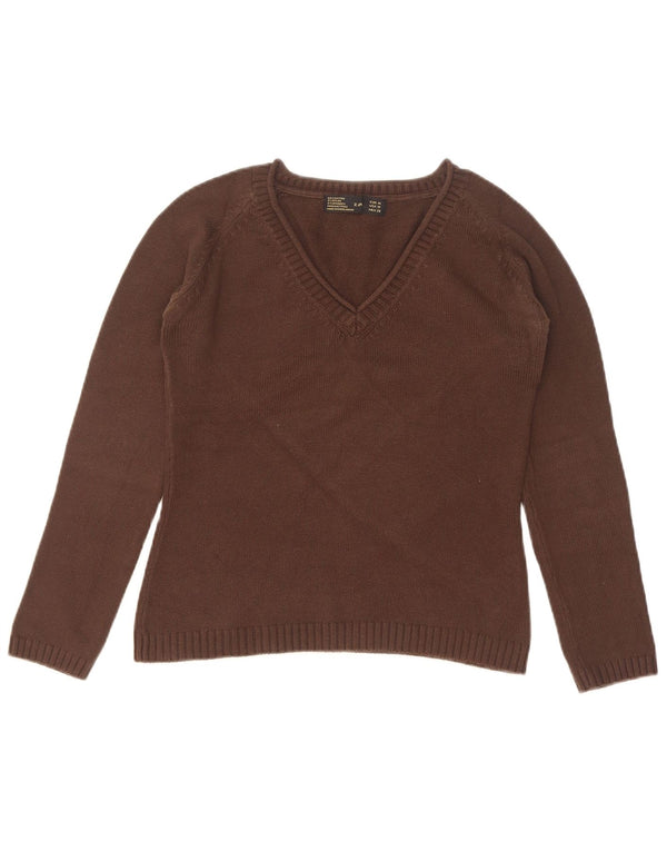 Zara Womens Crop V-Neck Jumper Sweater UK 12 Medium Brown Cotton