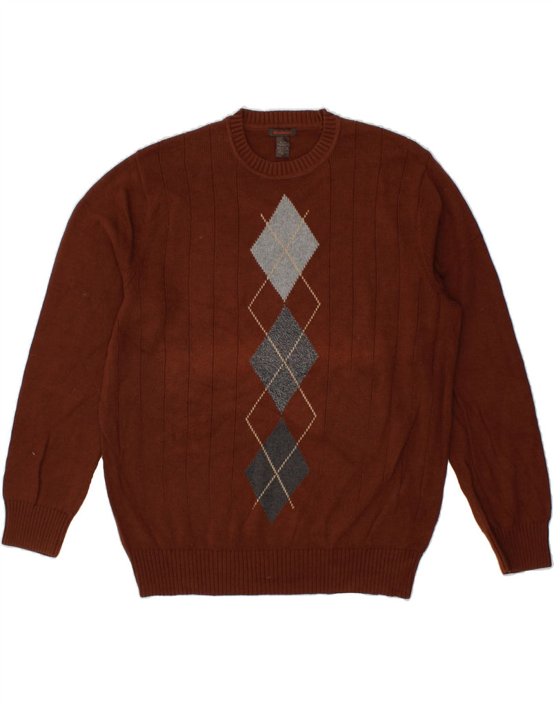 DOCKERS Mens Crew Neck Jumper Sweater XL Brown Argyle/Diamond Cotton Vintage Dockers and Second-Hand Dockers from Messina Hembry 