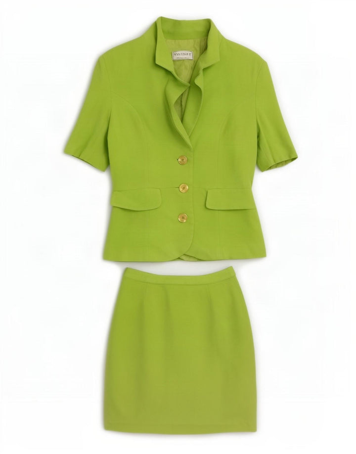 Swish Womens 4 Button 2 Piece Skirt Set UK 8 Small W24 Green