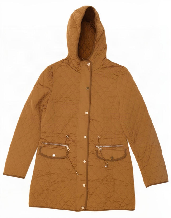 Zara Womens Hooded Quilted Jacket UK 12 Medium Beige