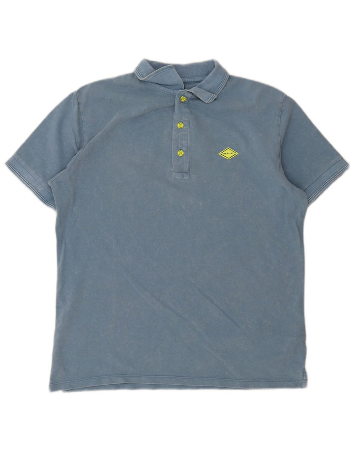 Replay Mens Polo Shirt Large Blue Cotton