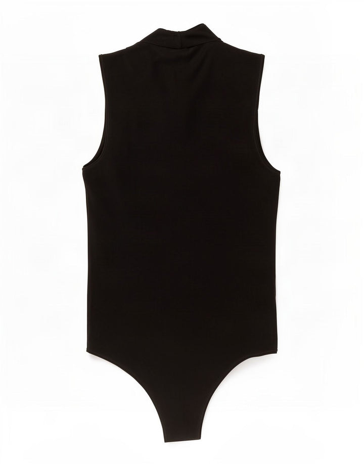 Benetton Womens Sleeveless Bodysuit UK 12 Medium Black Cotton