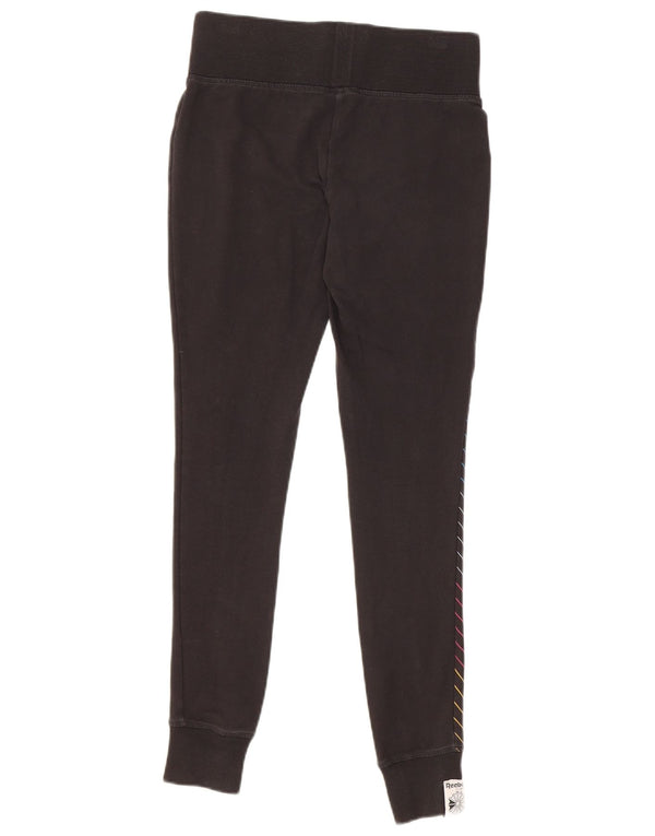Reebok Womens Graphic Leggings UK 10 Small Black Striped Cotton