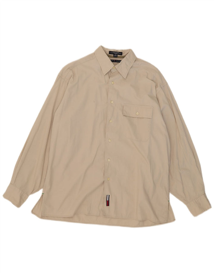Tommy Hilfiger Mens Shirt Size 15 1/2 Medium Beige Cotton