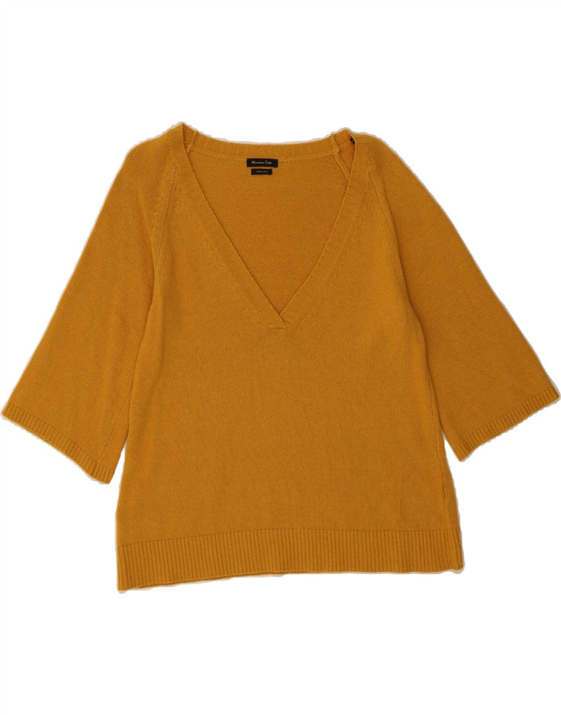 MASSIMO DUTTI Womens 3/4 Sleeve V-Neck Jumper Sweater UK 10 Small Yellow Vintage Massimo Dutti and Second-Hand Massimo Dutti from Messina Hembry 