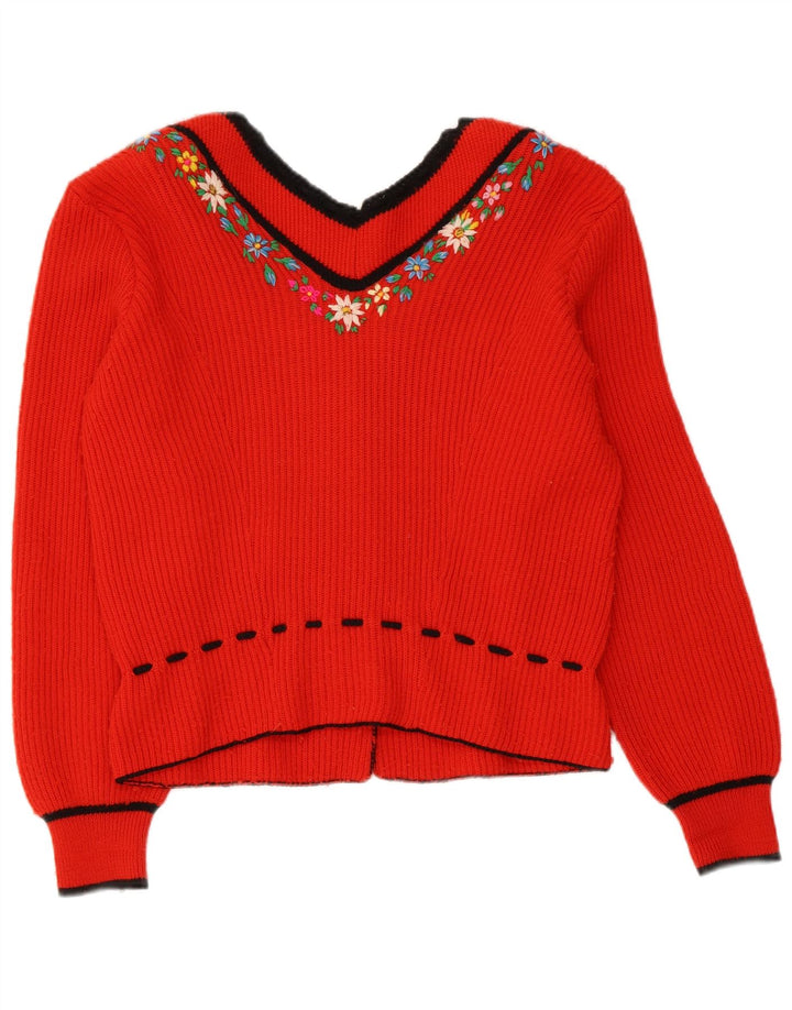 Vintage Womens Cardigan Sweater UK 14 Medium Red Floral