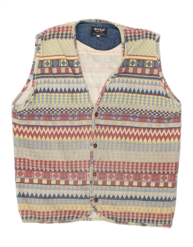 VINTAGE Mens Sleeveless Cardigan Sweater 2XL Beige Geometric Wool | Vintage Vintage | Thrift | Second-Hand Vintage | Used Clothing | Messina Hembry 