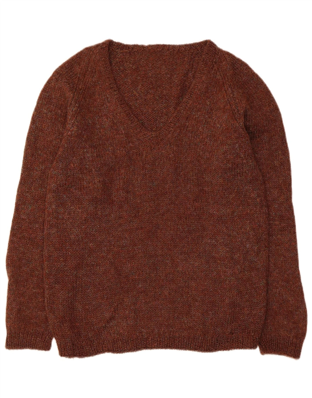 Vintage Womens V-Neck Jumper Sweater UK 14 Medium Brown Flecked