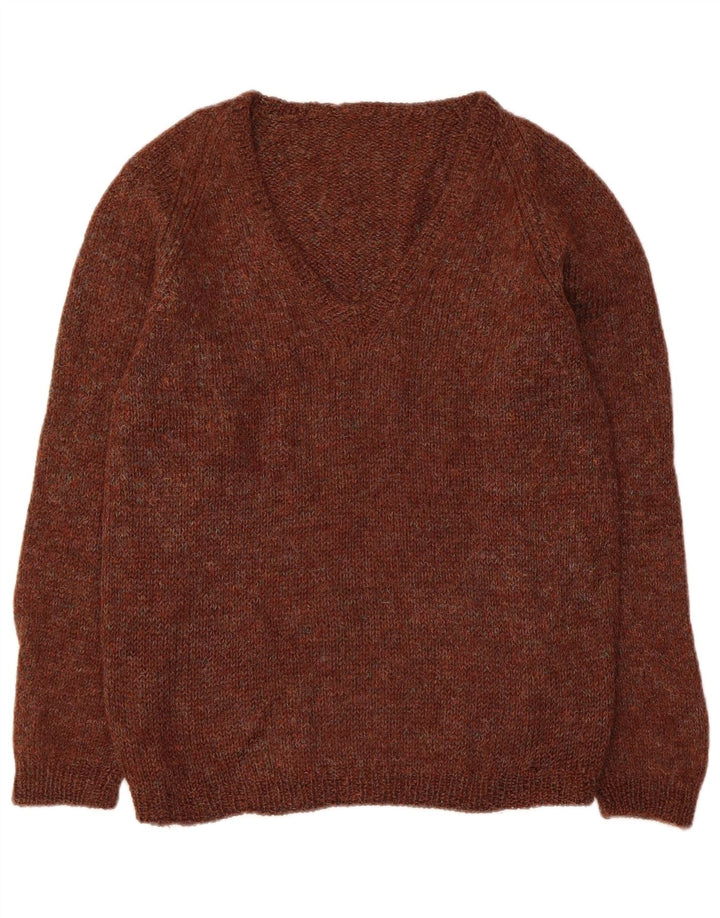 Vintage Womens V-Neck Jumper Sweater UK 14 Medium Brown Flecked