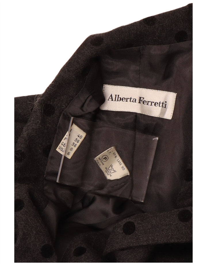 ALBERTA FERRETTI Womens Overcoat UK 8 Small Grey Polka Dot Wool