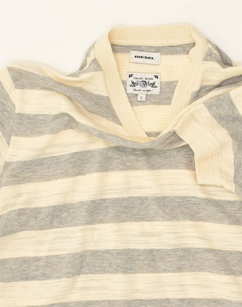 DIESEL Mens T-Shirt Top Large Grey Striped Cotton | Vintage Diesel | Thrift | Second-Hand Diesel | Used Clothing | Messina Hembry 