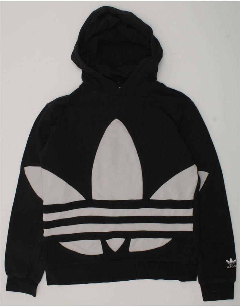 ADIDAS Boys Graphic Hoodie Jumper 13-14 Years Black | Vintage Adidas | Thrift | Second-Hand Adidas | Used Clothing | Messina Hembry 