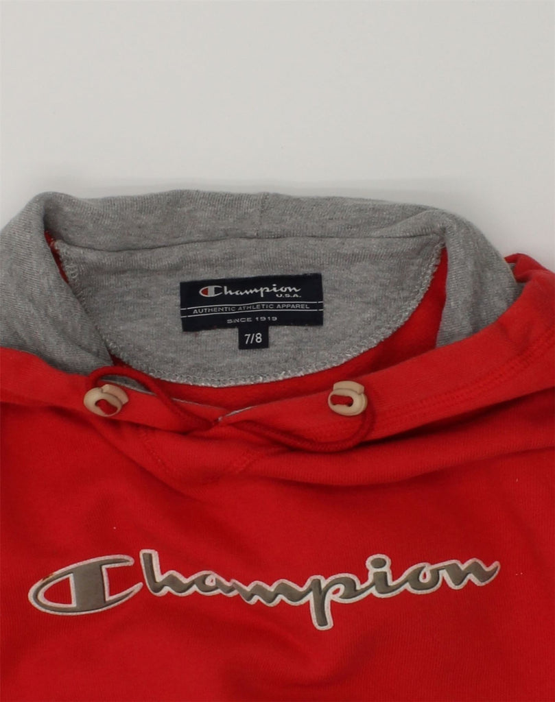 CHAMPION Boys Graphic Hoodie Jumper 7-8 Years Red Cotton | Vintage Champion | Thrift | Second-Hand Champion | Used Clothing | Messina Hembry 