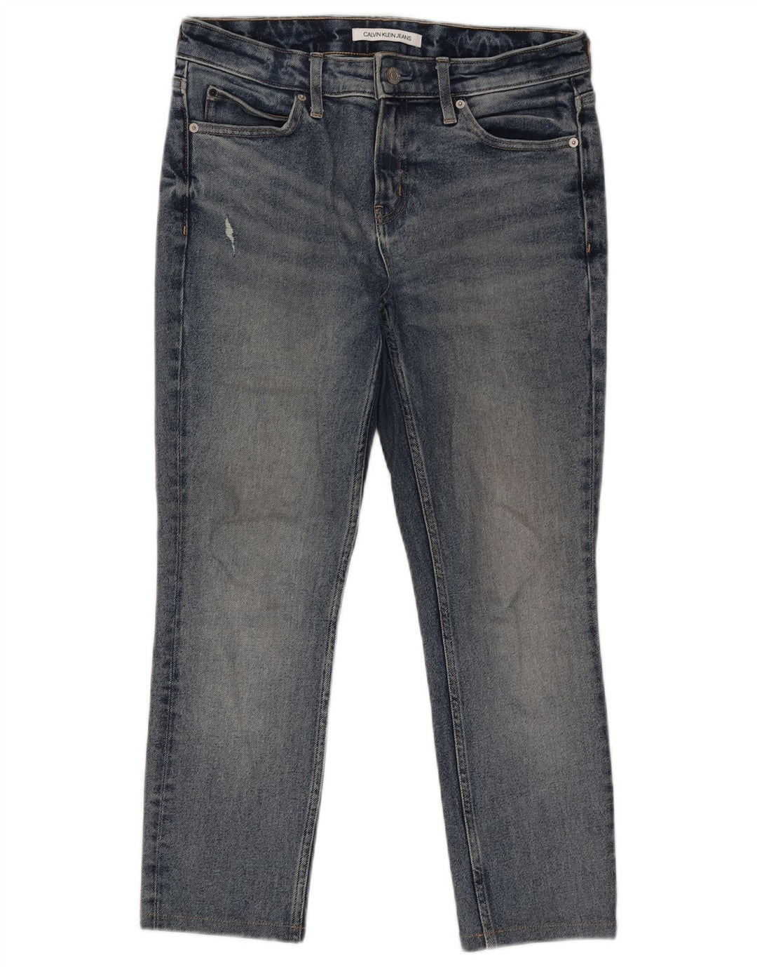 CALVIN KLEIN Mens Distressed Cropped Slim Jeans W30 L25 Blue
