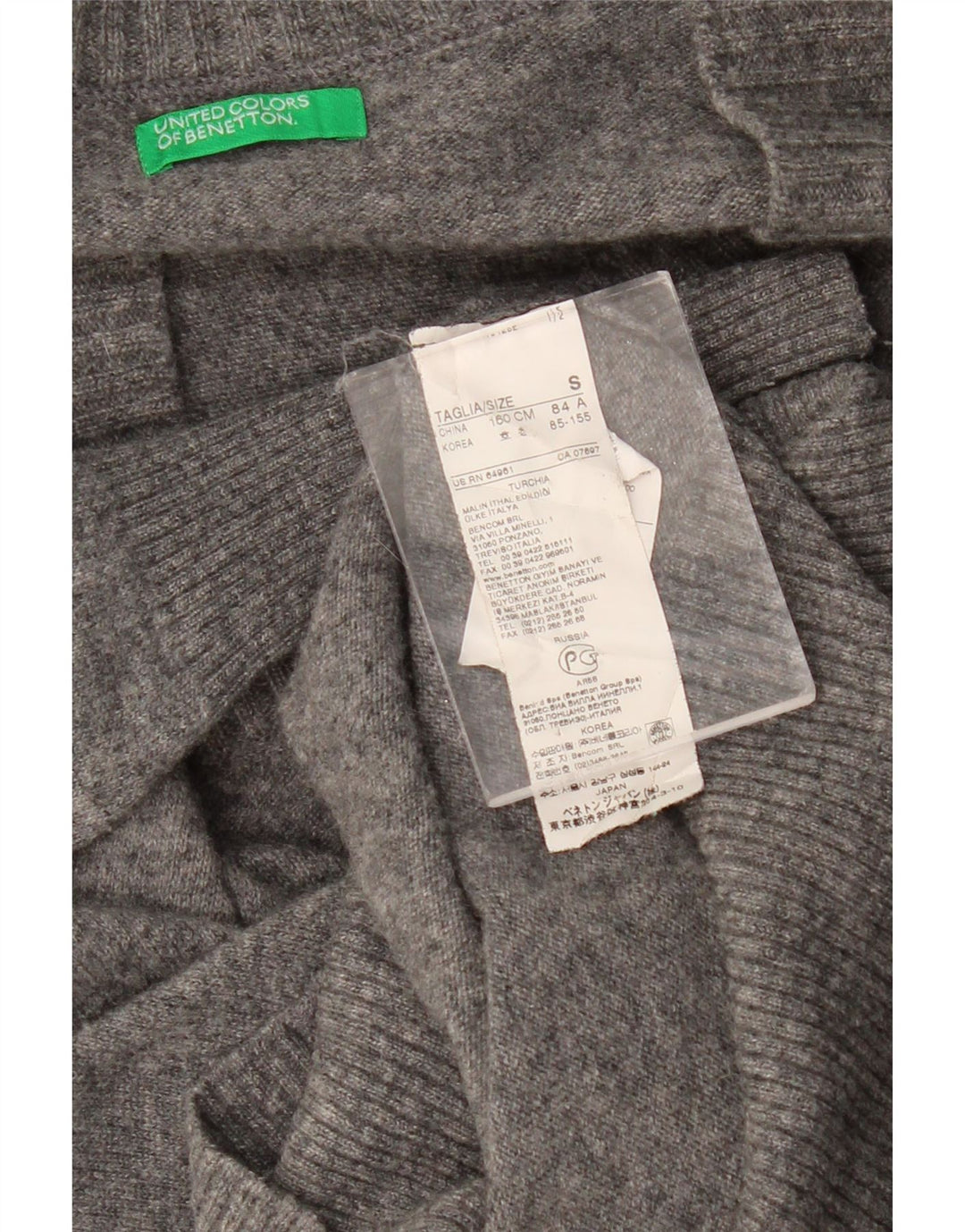 BENETTON Womens Oversized Longline V-Neck Jumper Sweater UK 10 Small Grey