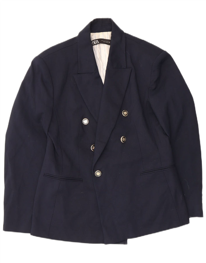Zara Womens Double Breasted Blazer Jacket UK 18 XL Navy Blue