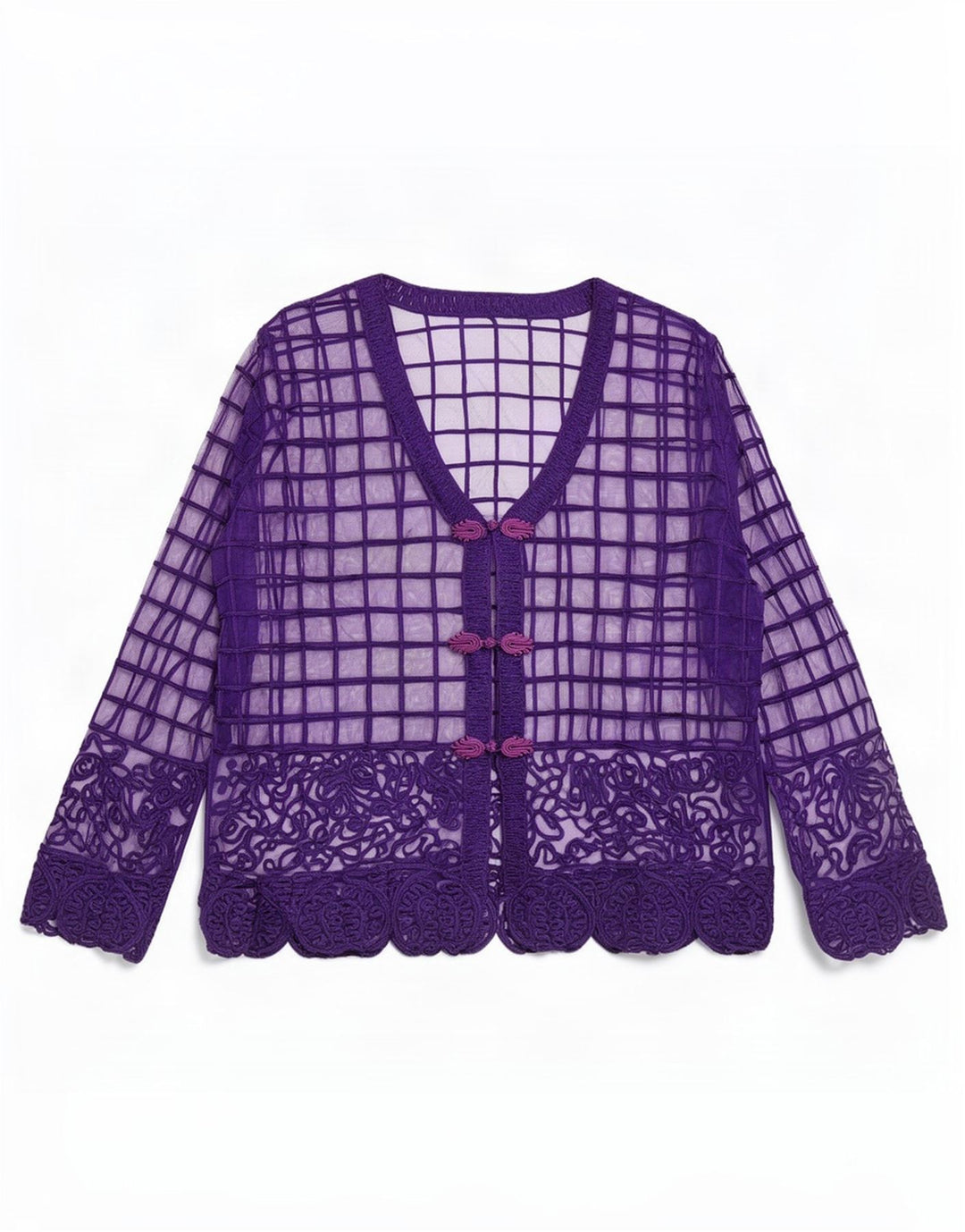 Vintage Womens See Through Shirt Blouse UK 14 Medium Purple Geometric