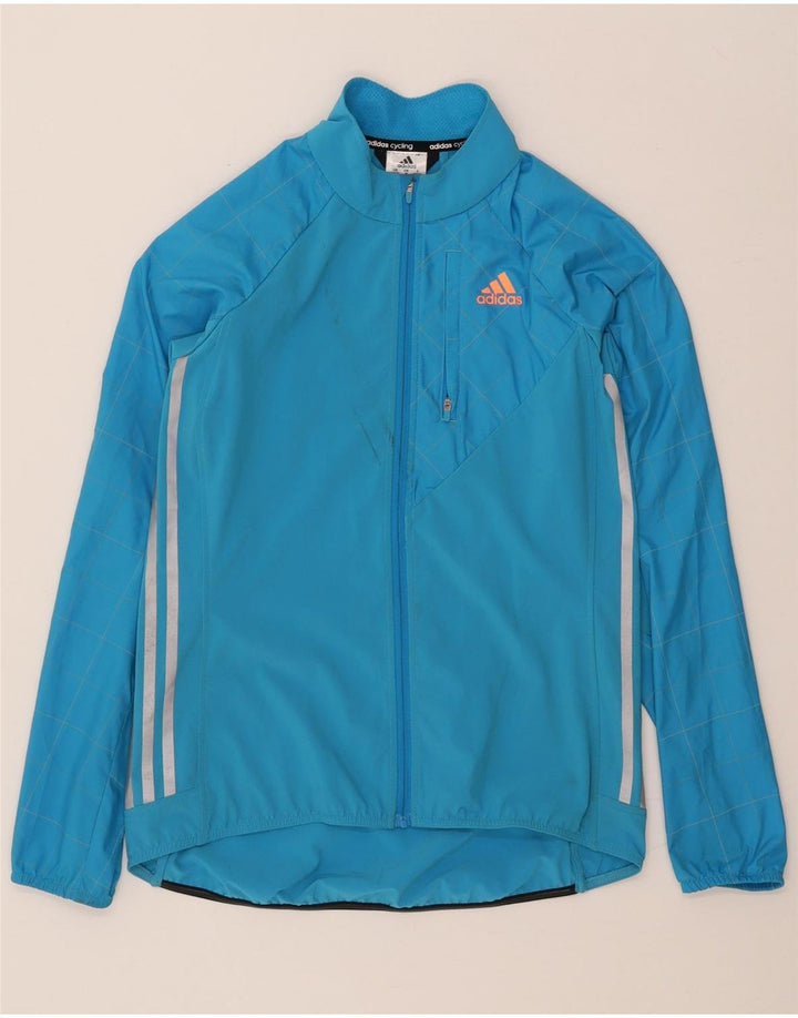 Adidas Womens Cycling Tracksuit Top Jacket UK 12/14 Medium Blue Polyester