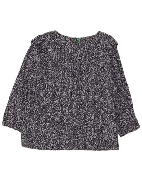 Benetton Womens 3/4 Sleeve Blouse Top UK 14 Medium Navy Blue Spotted Modal