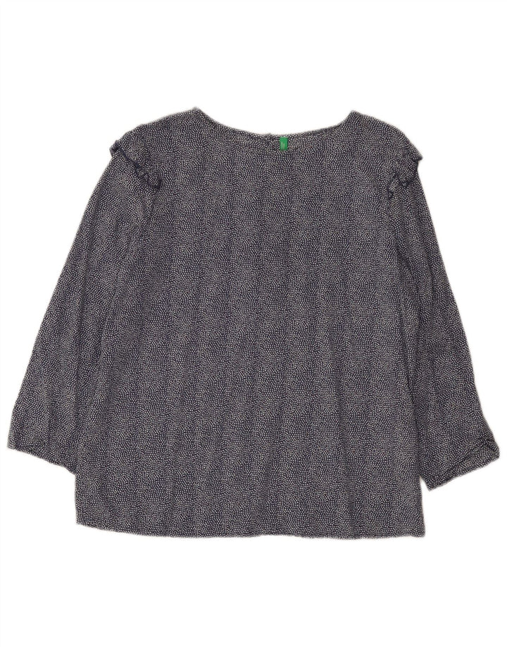 Benetton Womens 3/4 Sleeve Blouse Top UK 14 Medium Navy Blue Spotted Modal