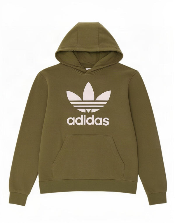 Adidas Boys Graphic Hoodie Jumper 14-15 Years Khaki Cotton