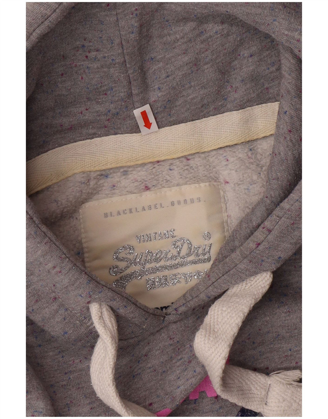 SUPERDRY Womens Graphic Hoodie Jumper UK 14 Medium Grey Flecked Polyester