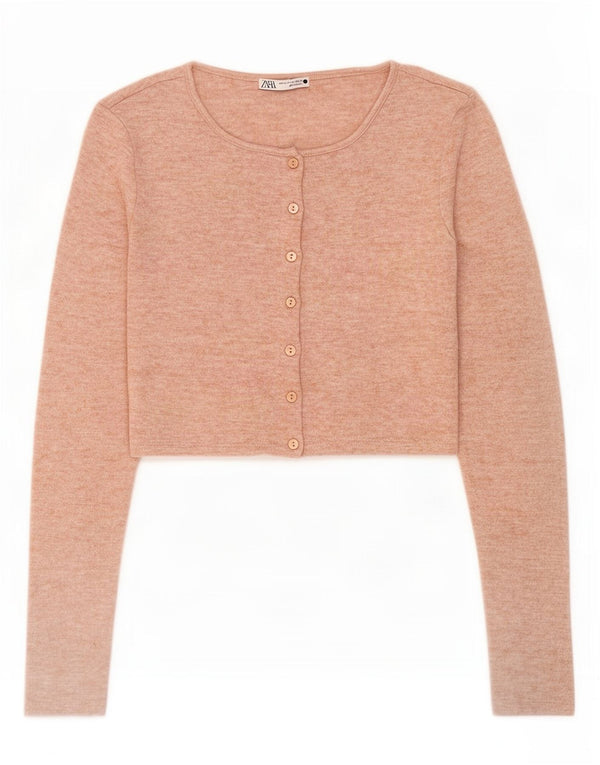 Zara Womens Crop Cardigan Top UK 12 Medium Beige Flecked