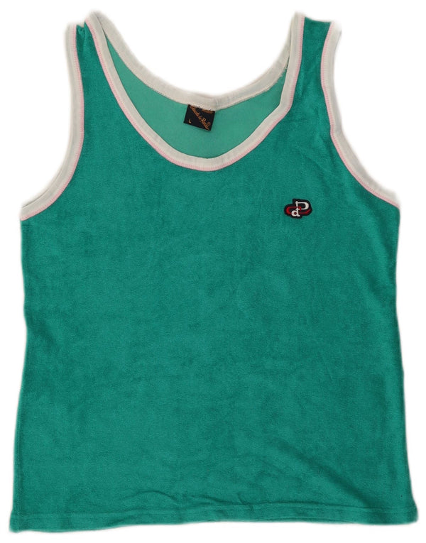 Vintage Womens Crop Velvet Vest Top UK 14 Large Green