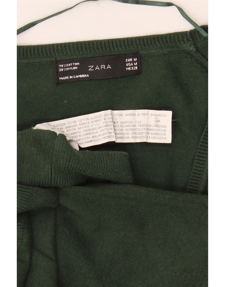 Zara Womens Cardigan Sweater UK 12 Medium Green Cotton