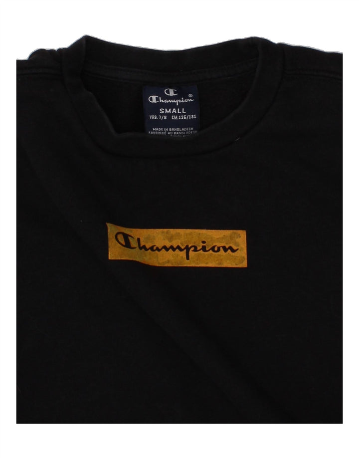 CHAMPION Boys Graphic Sweatshirt Jumper 7-8 Years Small Black Cotton Vintage Champion and Second-Hand Champion from Messina Hembry 